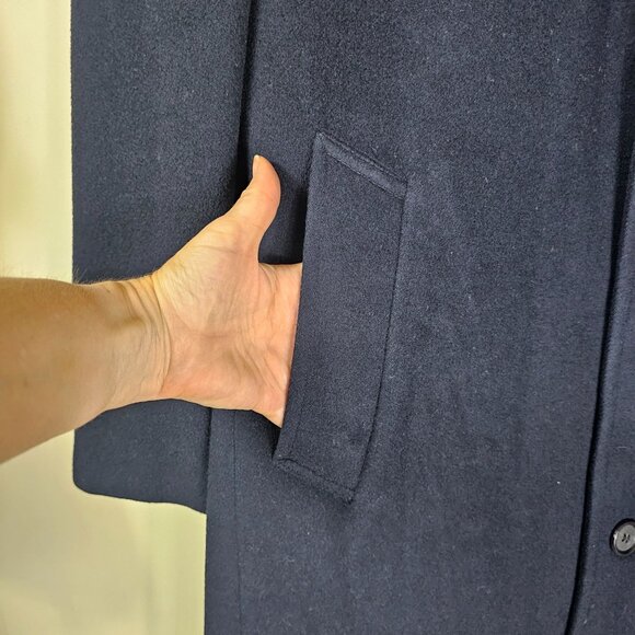 Allyn Saint George Italian Cashmere Blend Overcoat 42S Navy Quiet Luxury Formal - Picture 14 of 14